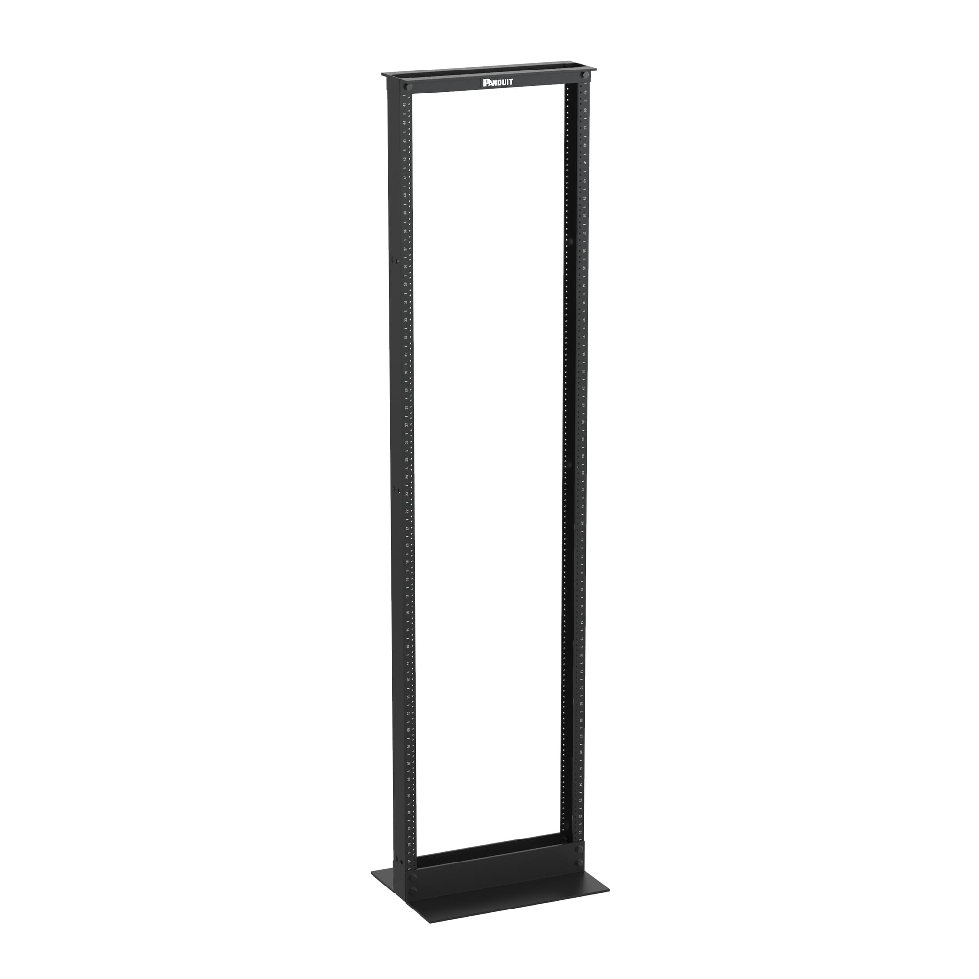 2-Post Rack, 45RU, #12-24 Threaded E-Rails, Steel, Black