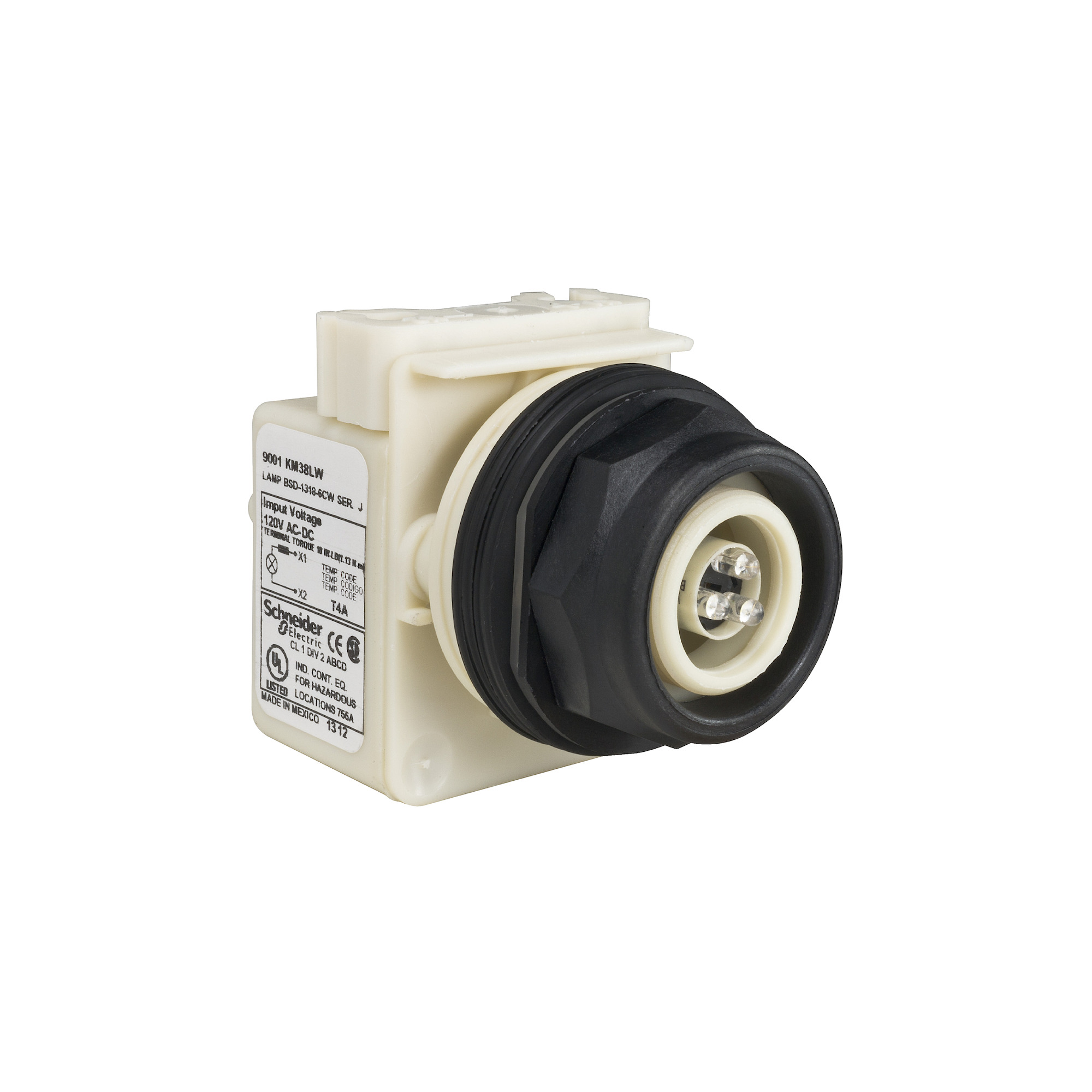 9001SKP38LW Harmony Type SK Corrosion-Resistant Standard Pilot Light, 120 V AC/DC, 1.4 VA, Round Lens, Panel Mount