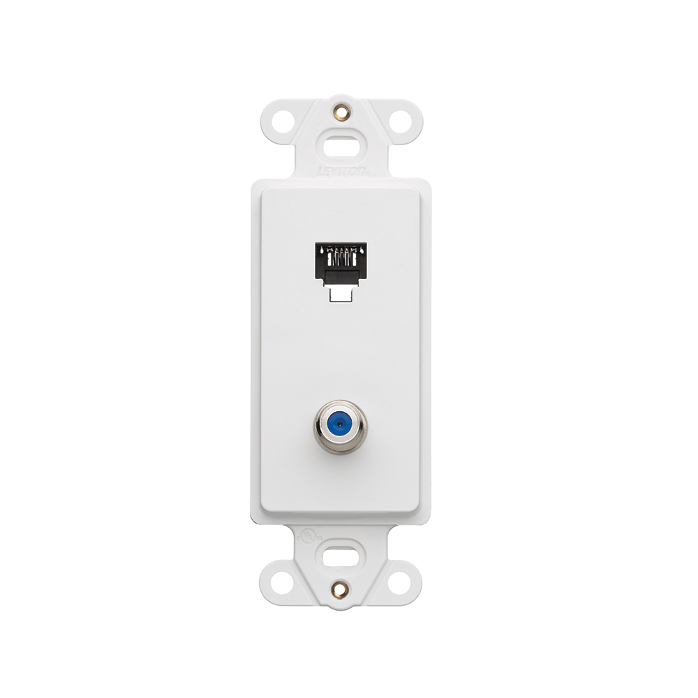 40659-W Decora Telephone Insert, RJ25/F Connector, 2 Ports, 1 Gangs, Fastened Mount, White