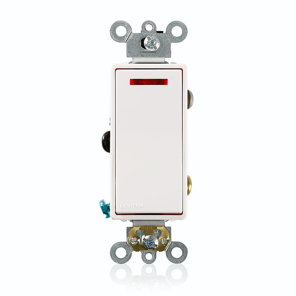 5628-2W Self-Grounding Pilot Light AC Quiet Switch, 120 V AC, 20 A, 1 hp Power Rating