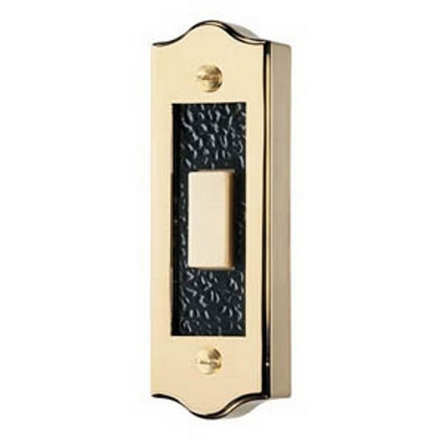 Lighted Rectangular Pushbutton, 1w x 3-1/8h in Polished Brass with Antique Hammered Center