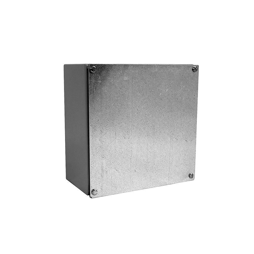 8x4x8 Screw Cover Type 1, 12 and 3R UL Listed Steel No Knockouts ANSI 61 Gray Gasket in Lid Stainless Steel Screws Grounding Stud