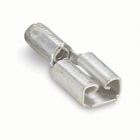 AD182 Sta-Kon 187 Female Disconnect, 22 to 18 AWG Conductor, 0.187 in W x 0.02 in THK Tab, Internal Serration Long Barrel, Brass, Metallic, Non-Insulated