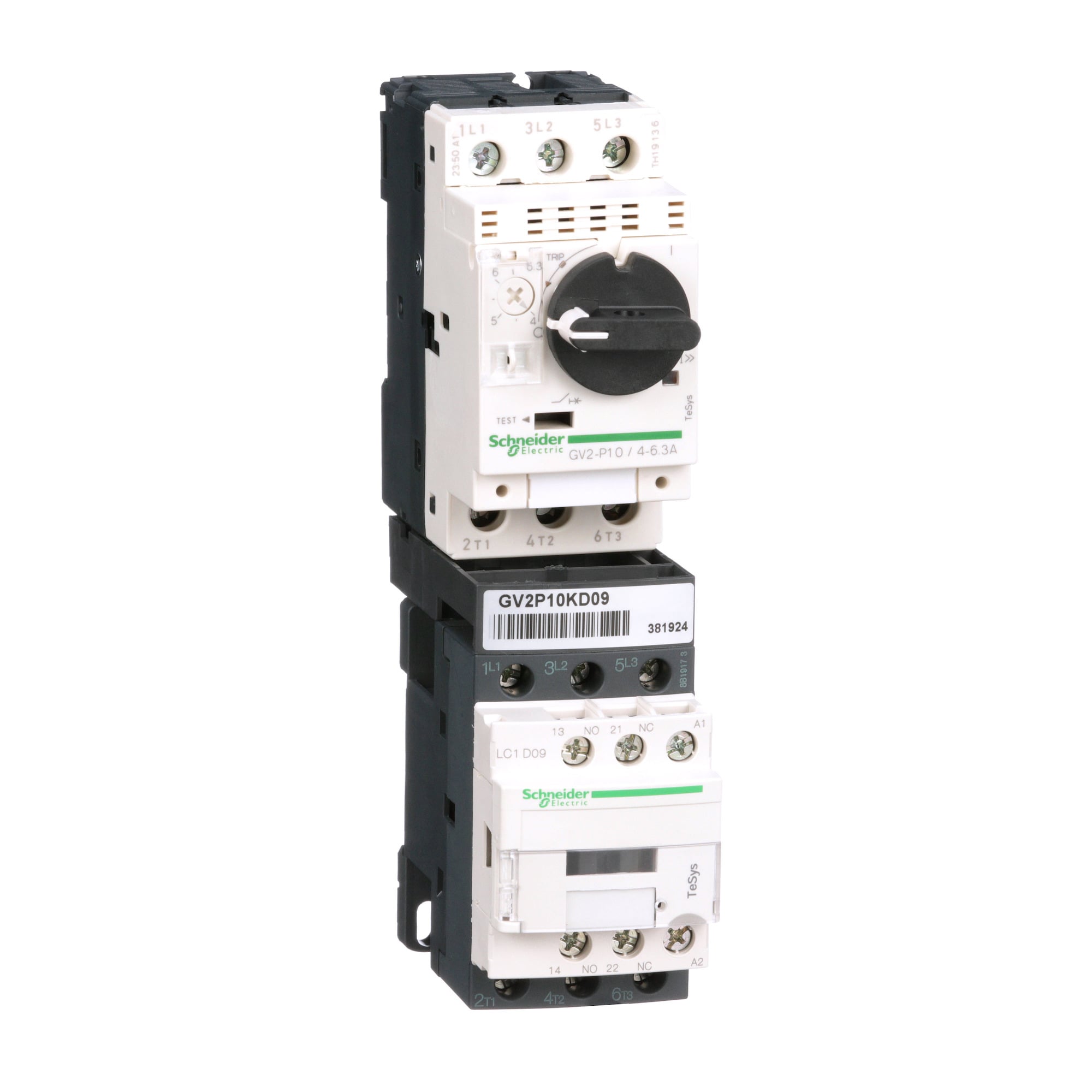 GV2P10KD09BL TeSys Motor Starter With Safety Cover, 24 VDC V Coil, Direct On-Line Contactor Action, 3 Poles, IP20 Enclosure