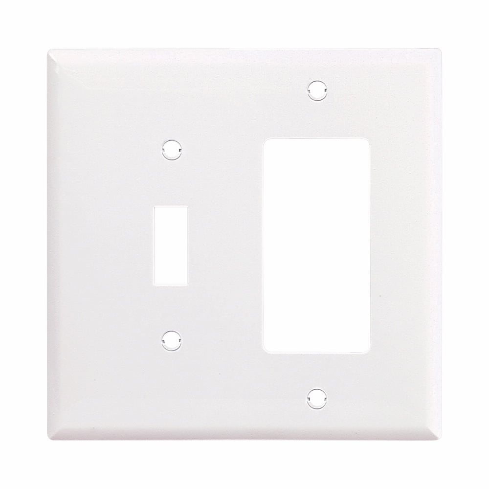Eaton Combination wallplate, White, Toggle, Decorator Cutout, Polycarbonate, Two- gang, Mid-size