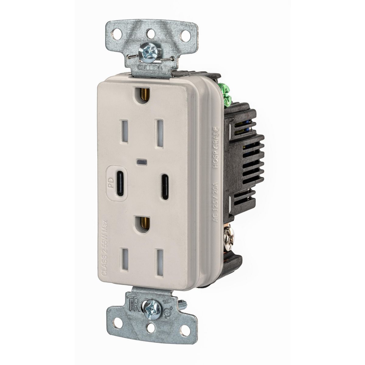 USB15CPDLA USB Charger Tamper Resistant USB, Electrical Ratings: 125 V AC, 15 A, 2 Poles, 3 Wires, Light Almond