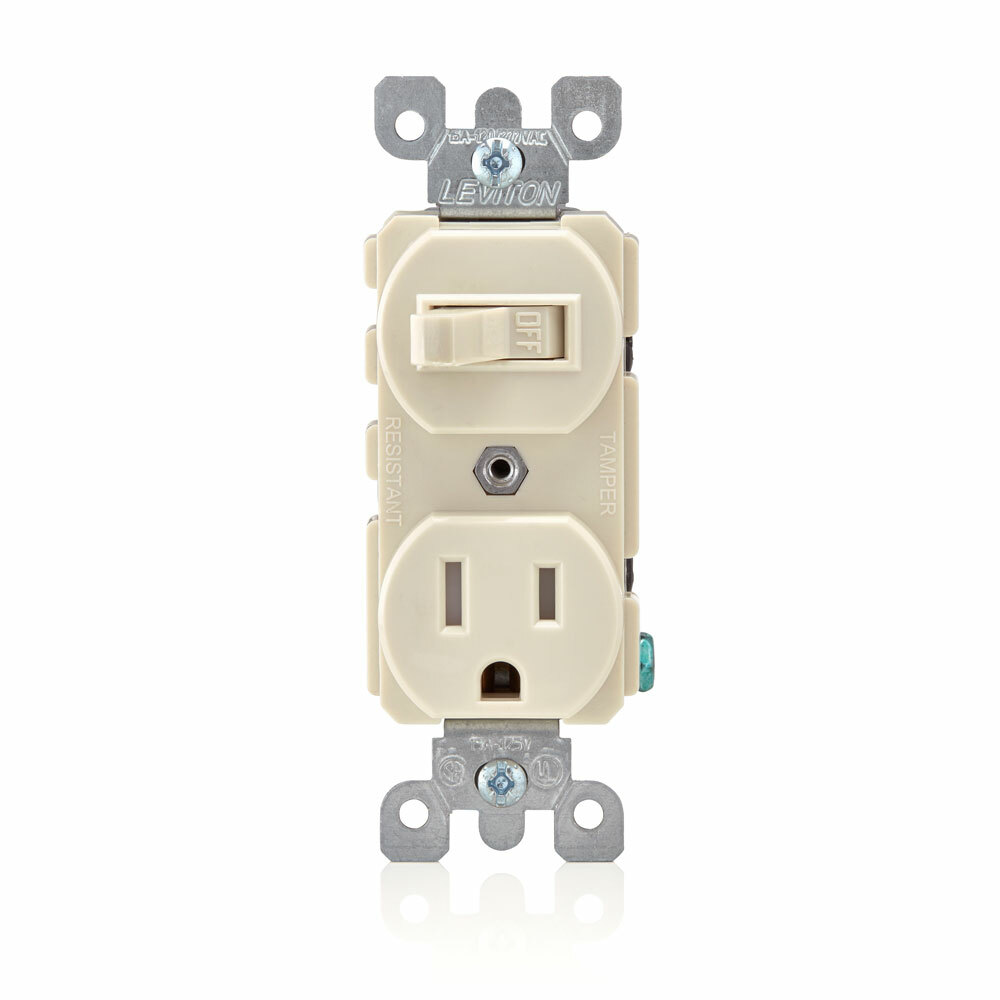 T5225-T Duplex Combination Switch and Receptacle, 15 A, 120/277 VAC, 1 Poles, 14 to 12 AWG Wire