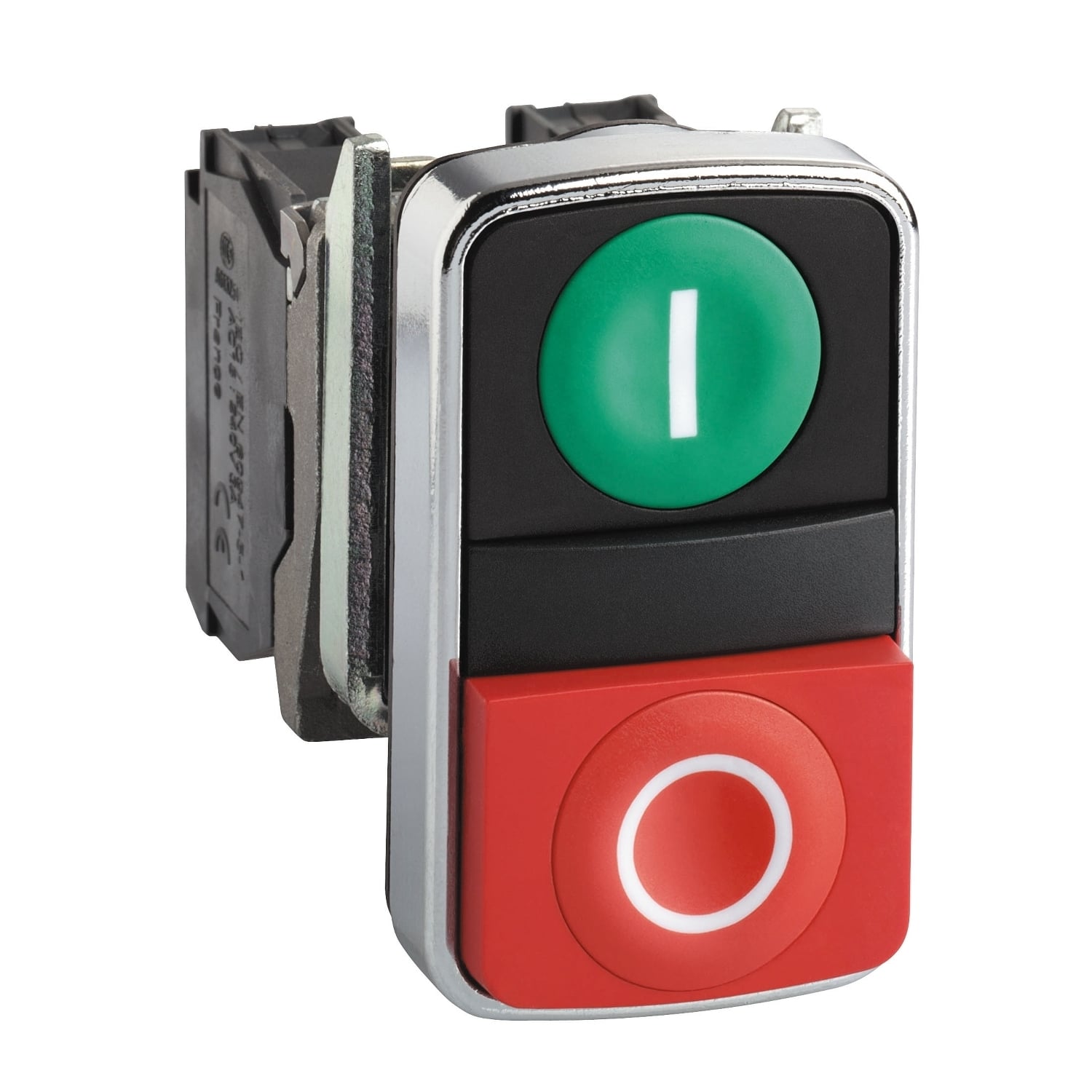 XB4BL73415 Harmony Non-Illuminated Pushbutton, 22 mm, 1CO SPDT Contact, Flush Operator, Green/Red