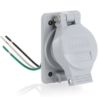 LNR96-3 Rhino-Hide Straight Blade Receptacle With Lid, 125 V AC, 20 A, 2 Poles, 3 Wires, Gray