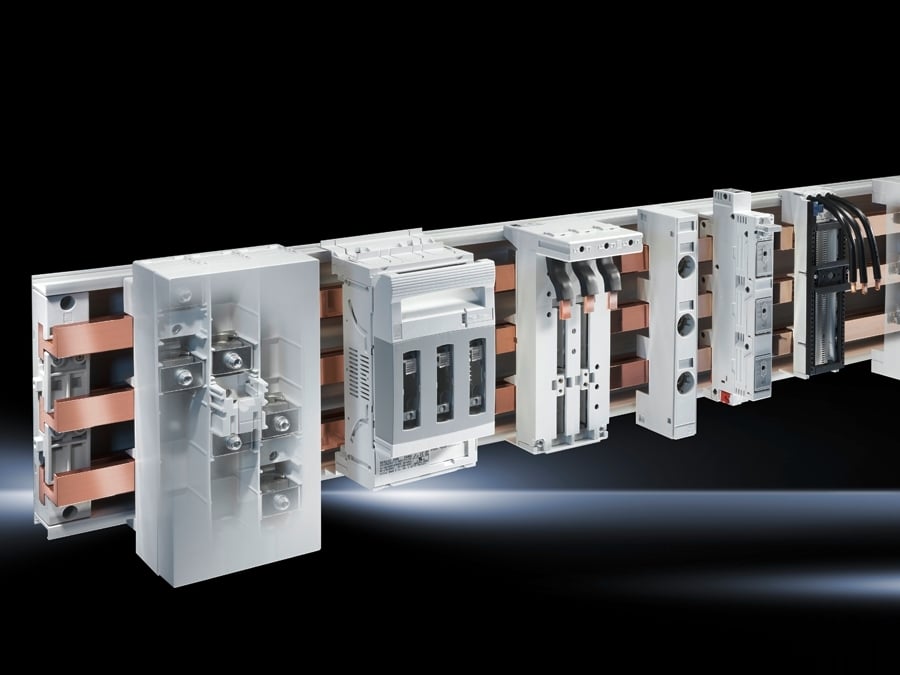 9340780 OM Adapter, For Use With 5/10 mm Cross Section H Busbar and 60 mm Center-to-Center Spacing Bar System, 690 V AC, 16 A, 3-Pole, 3-Phase, (2) 10 mm H TS 45D Support Rail, Polyamide 6.6, Light Gray