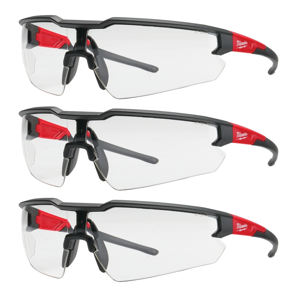 48-73-2052 Safety Glasses, Anti-Scratch, Clear Lens, Black/Red, Plastic Frame, Polycarbonate Lens, ANSI Z87.1/CSA Z94.3