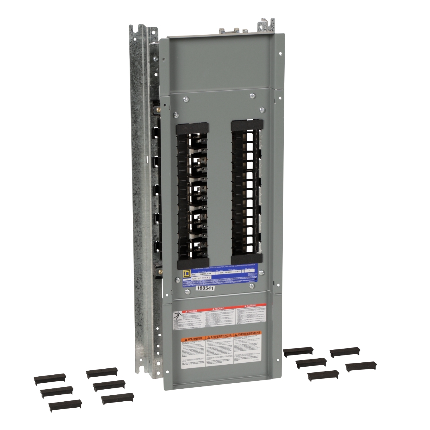 Panelboard interior, NQ, main lugs, 225A, Cu bus, 30 pole spaces, 3 phase, 4 wire, 240VAC, 48VDC, 14in W