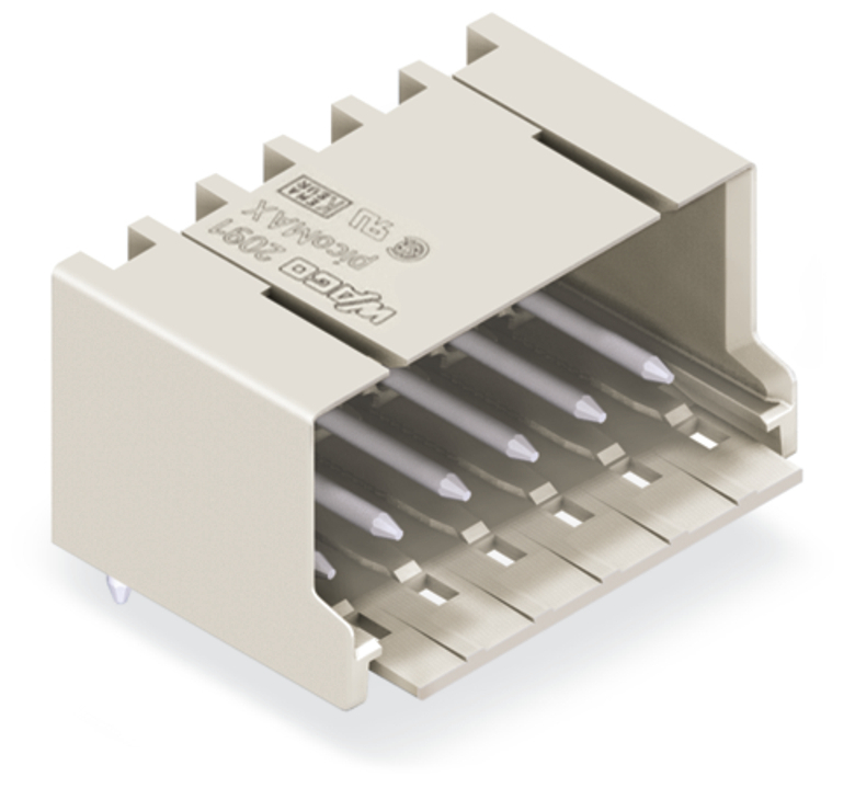 2091-1424 Angled THT Male Header, 320 V, 4 Positions, 0.138 in, Polyphthalamide