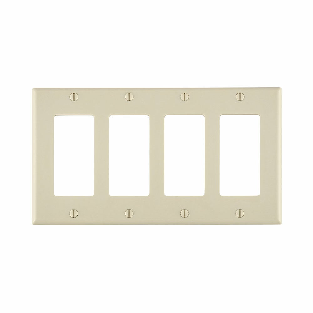 80412-T Decora Standard Size Wall Plate, 4 Gangs, 8.18 in W x 4.5 in H, Thermoset, Light Almond