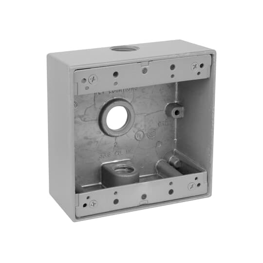 2IH3-1 Red Dot Universal Weatherproof Box, Die Cast Aluminum, 31.8 cu-in Capacity, 2 Gangs, 3 Outlets, 4-9/16 in L x 4-5/8 in W x 2-1/16 in D