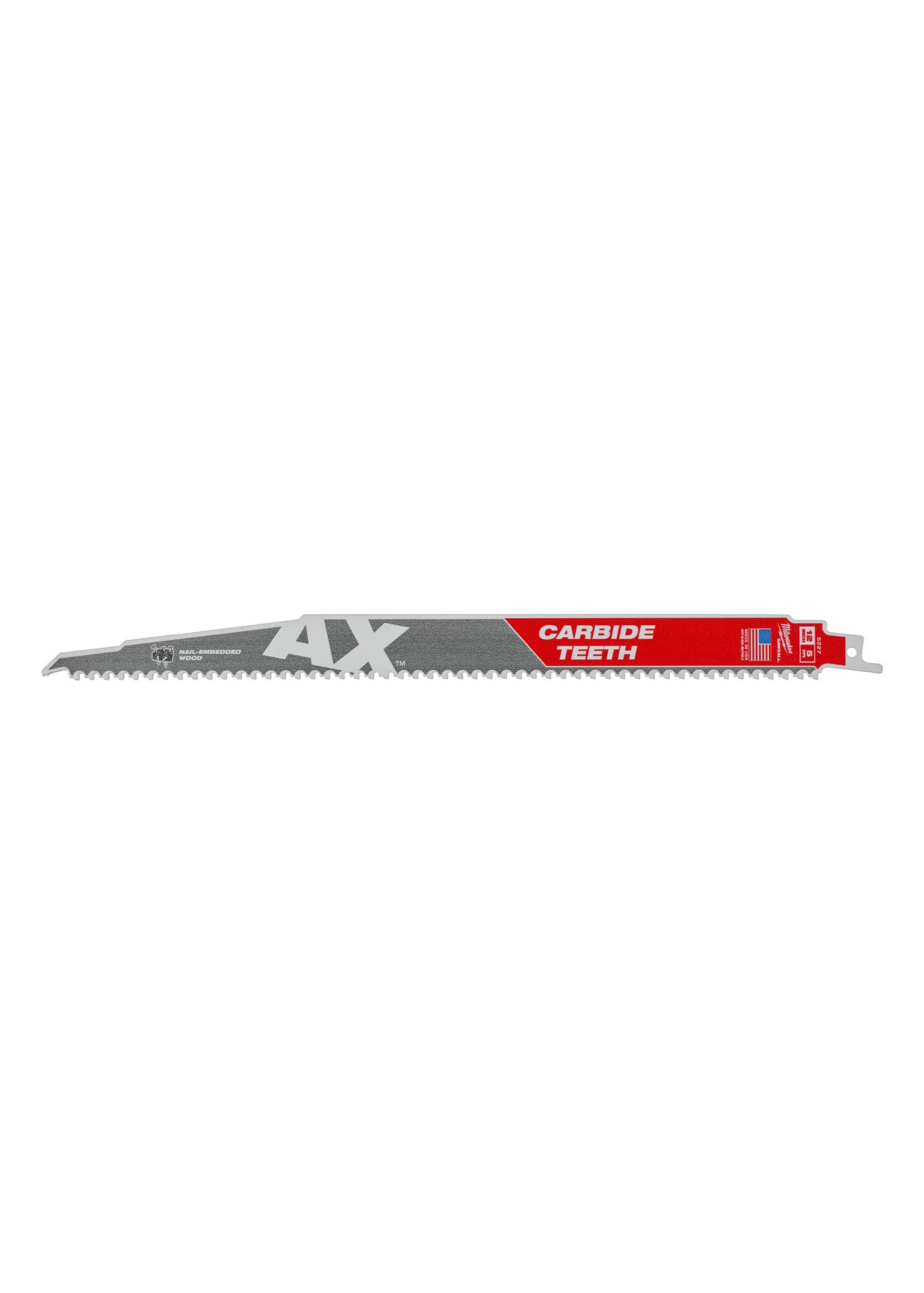 48-00-5227 Sawzall AX Tapered Back Reciprocating Saw Blade, 12 in L, 5 TPI, Carbide Body, Universal/Toothed Edge Tang