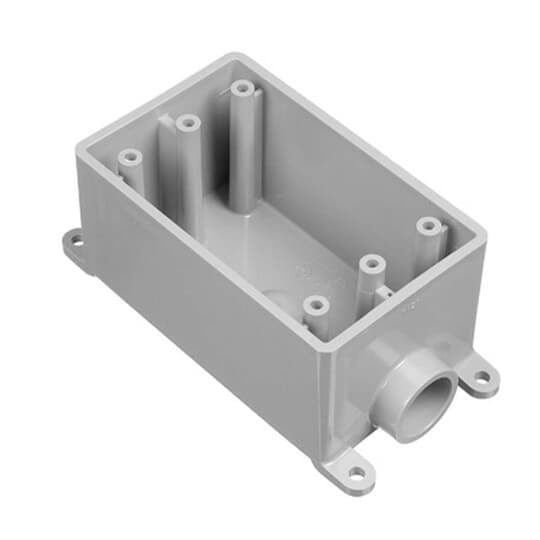 E980FFN Carlon Type FSE Non-Metallic Rigid Shallow Style Device Box, PVC, 18 cu-in Capacity, 1 Gangs, 1 Outlets, 1 Knockouts, 4.54 in L x 2.8 in W x 2.3 in D