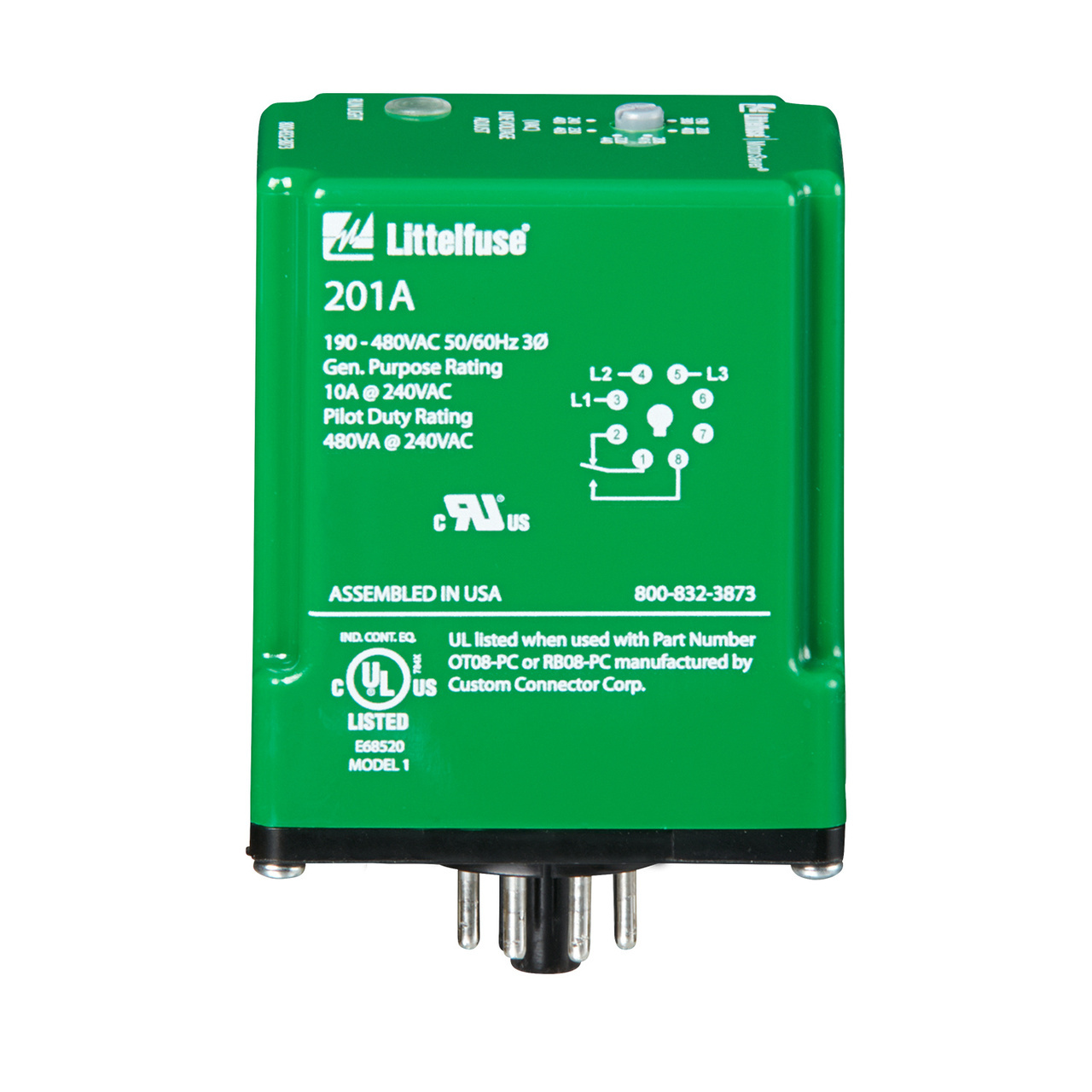 201A-9 Symcom MotorSaver 3-Phase Auto Ranging Dual Range Voltage Monitoring Relay, 190 to 480 V AC, 8 Pin, 1 Form C SPDT Contact