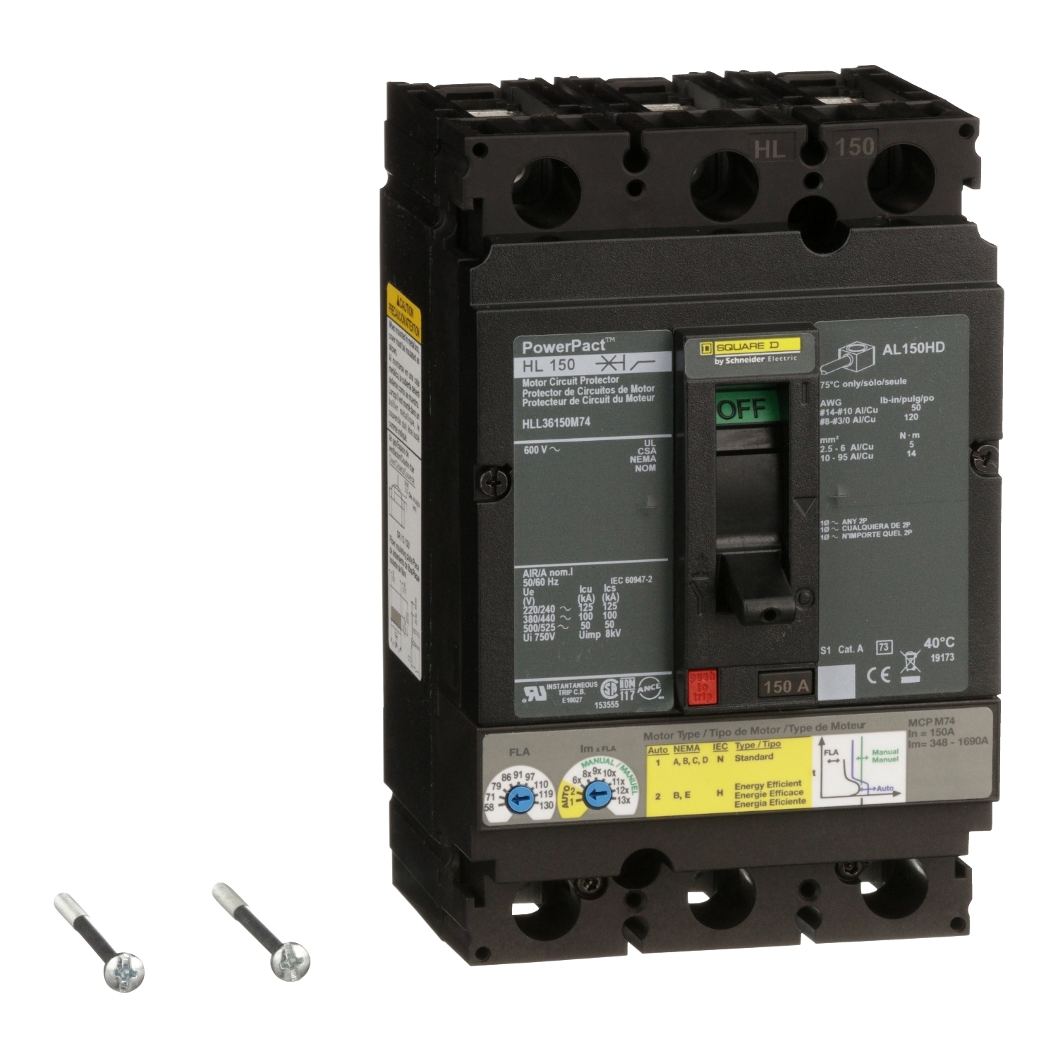 HLL36150M74 Motor Circuit Breaker, 150 Amp, 3 Pole, 600V