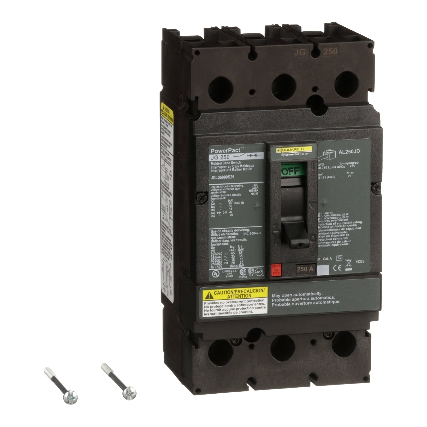 JGL36000S25 Molded Case Circuit Breaker, 250 Amp, 3 Pole, 600V