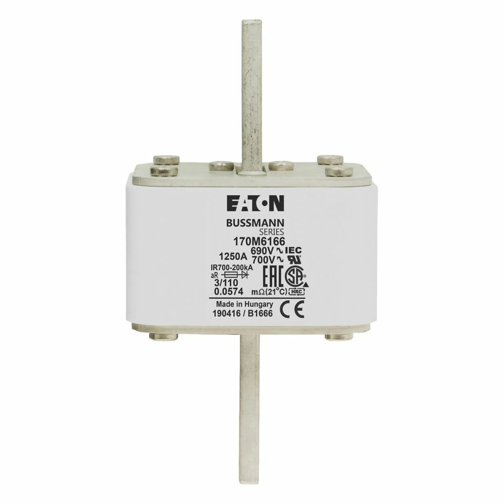 170M6166 Semi-Conductor High Speed Fuse, 1250 A, 690 V, 200 kA Interrupt, Class: aR, Square Body