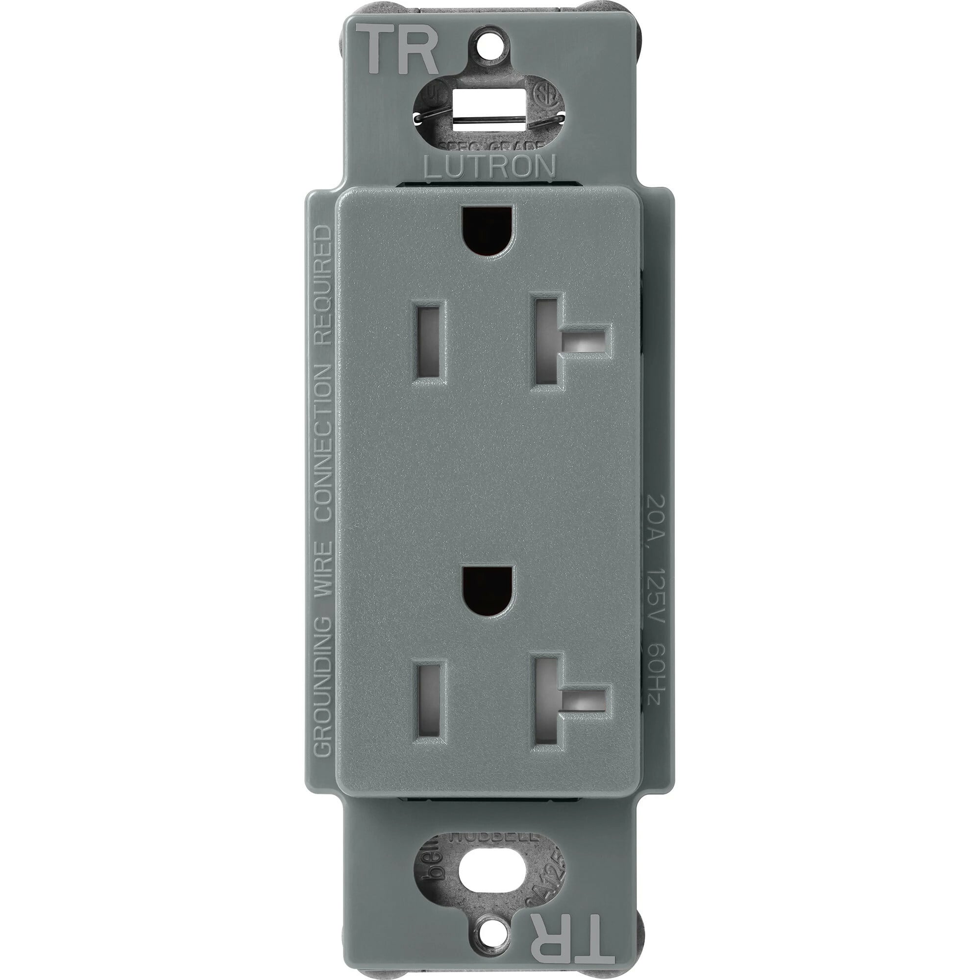 SCRS-20-TR-SL Claro Tamper-Resistant Duplex Receptacle, Decorator-Style Outlet, 20 Amp, Satin, Slate