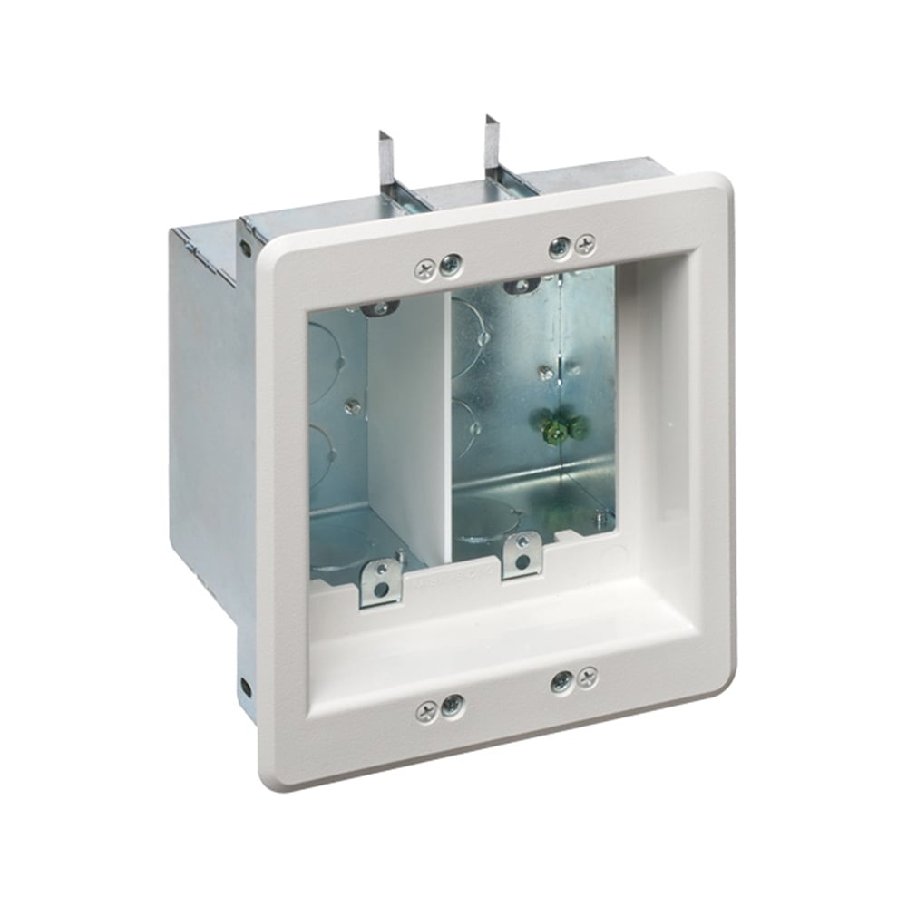TVBS505 Power Low Voltage Recessed Box With Trim Plate, Steel, 2 Gangs, 6.012 in L x 6.698 in W x 3.937 in H