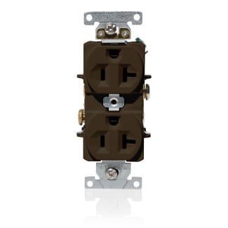 C5362 Duplex Heavy Duty Indented Face Self-Grounding Straight Blade Receptacle, 125 V AC, 20 A, 2 Poles, 3 Wires, Brown