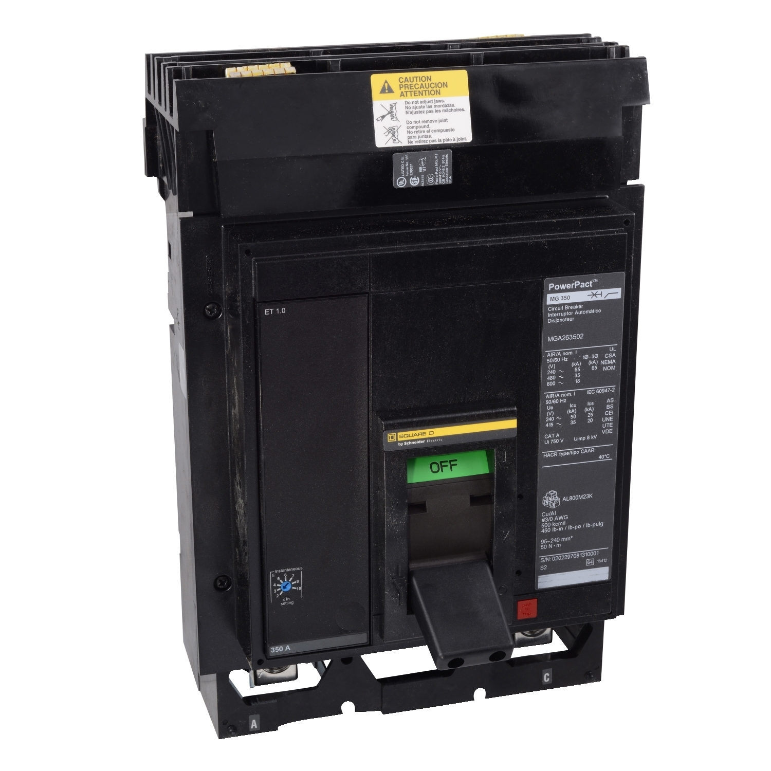 MGA264002 Molded Case Circuit Breaker, 400 Amp, 2 Pole, 600V
