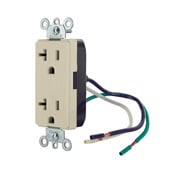 16352-LI Decora Plus 1-Phase Duplex Heavy Duty Self-Grounding Straight Blade Receptacle, 125 V AC, 20 A, 2 Poles, 3 Wires, Ivory