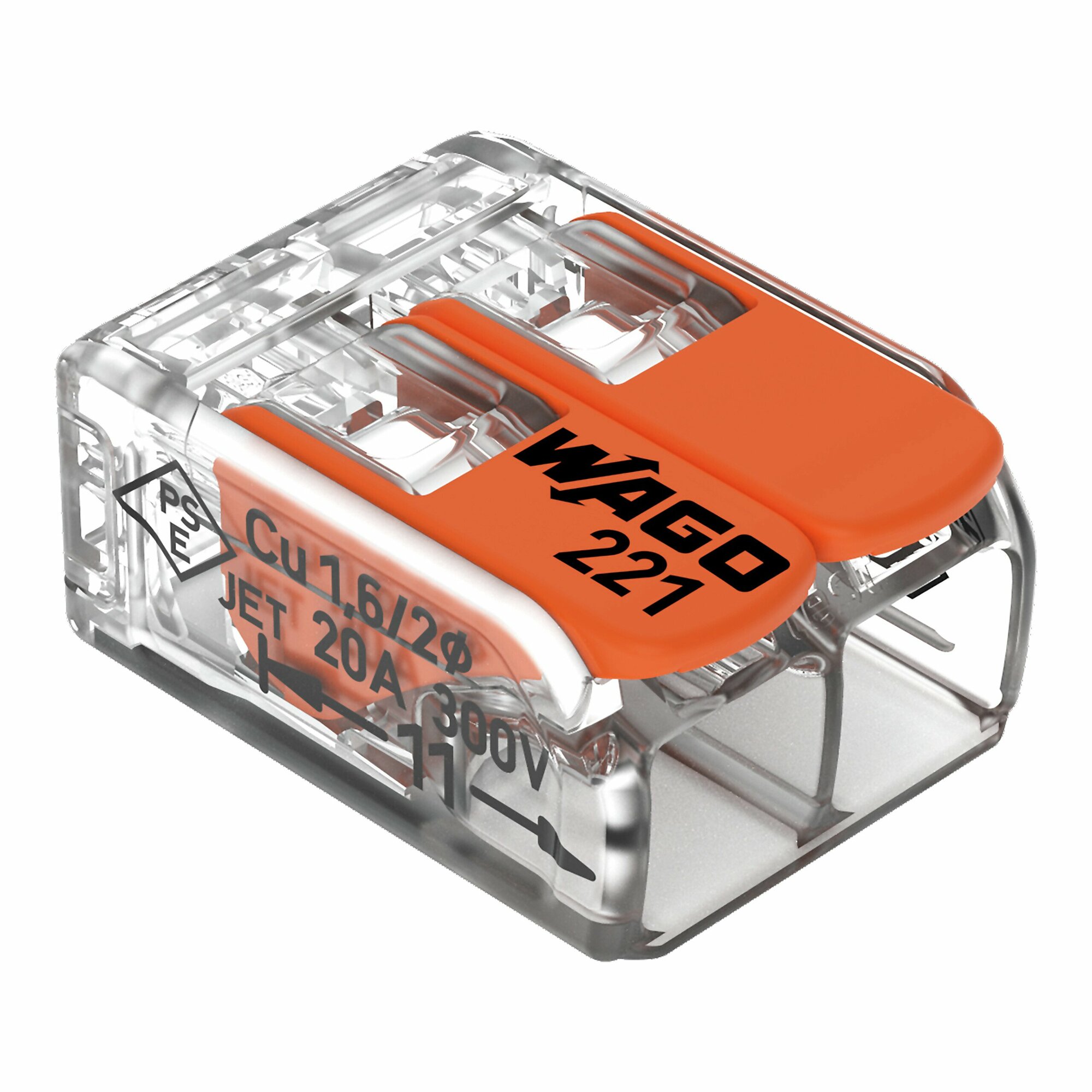 221-412 Compact Splicing Connector With Operating Lever, 450 V AC, 32 A, 2 Poles