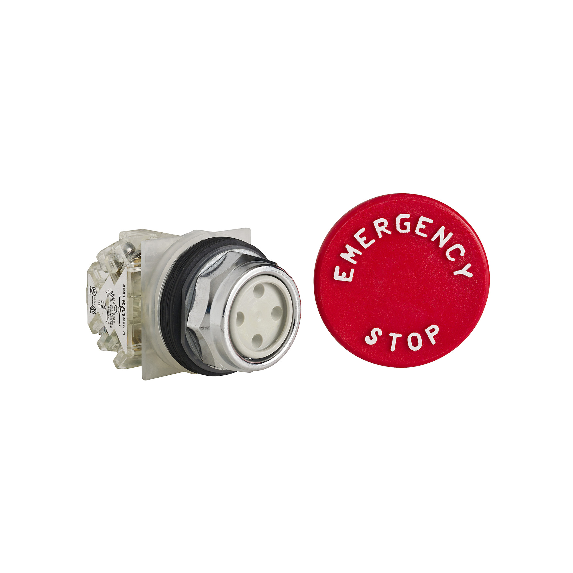 9001KR5R05H13 Harmony Type K Heavy Duty Dusttight/Oiltight/Watertight Mechanically Interlocked Non-Illuminated Pushbutton, 30 mm, 1NO-1NC Contact, Slow Break Contact, Red