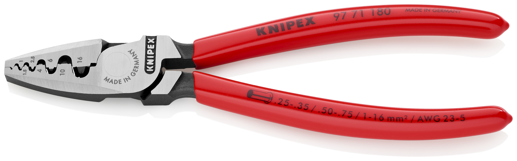 Crimping Pliers for Wire Ferrules, 7 1/4 in., Mandrel Crimp