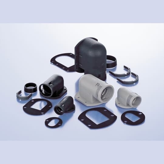BVOD-P167GT PMA Conduit Elbow With Pre-Installed Universal Safety Clip, Conduit Seal and Flange Gasket, NW17 Trade, 90 deg, Polyamide 6