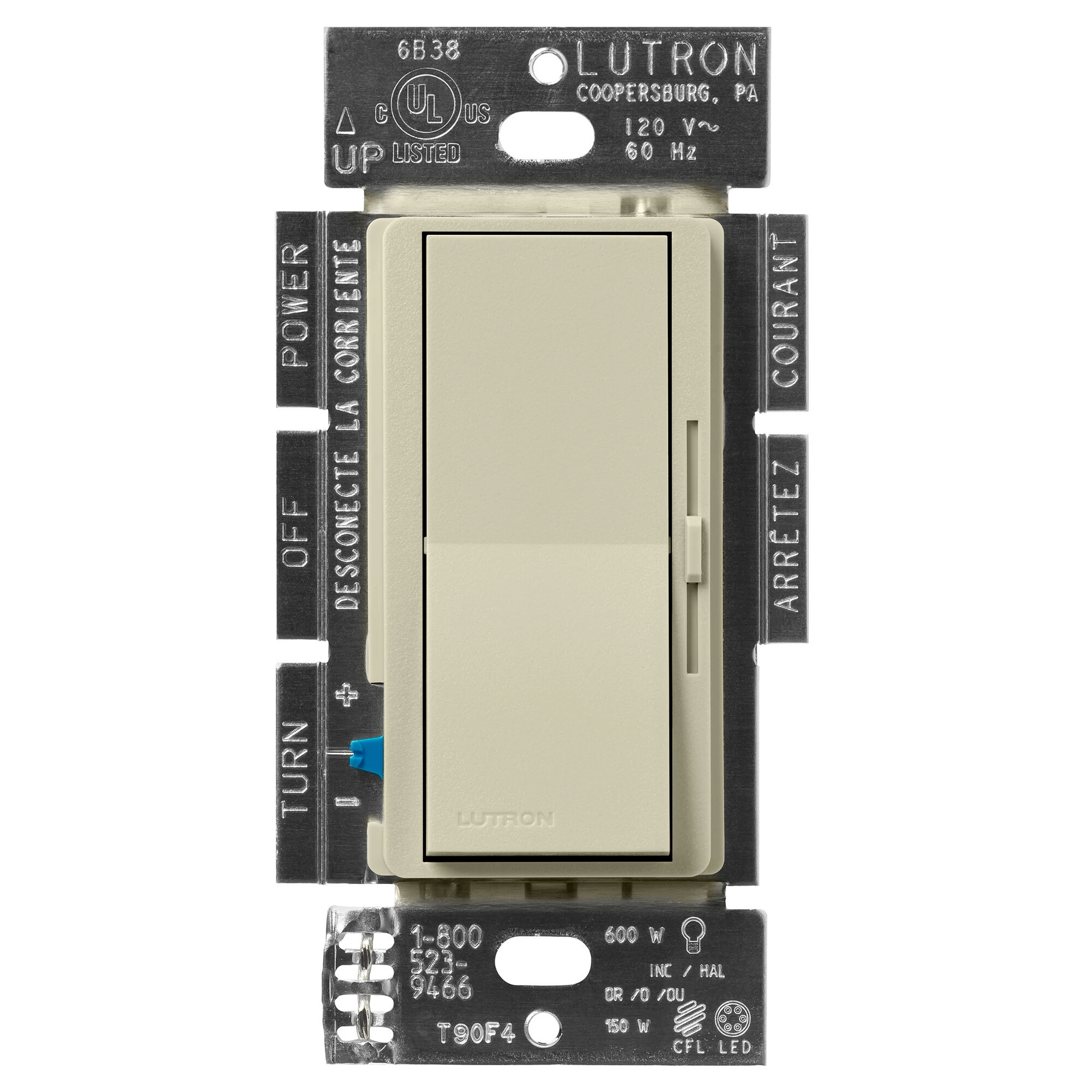 DVSCCL-153P-CY Diva LED+ Dimmer Switch, No Neutral Required, 150W LED, 1 Pole/3-Way, 120V, Clay