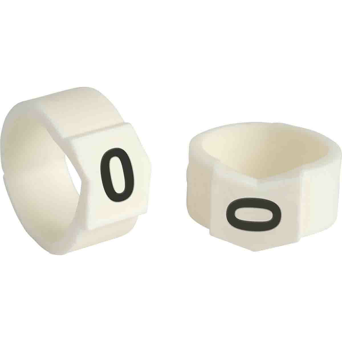 SCN61-0 Clip-Sleeve SCN Pre-Printed Wire Marker, 0.61 to 0.67 in Wire, 0 (zero) Legend, Black on White Legend, White Marker, Nylon
