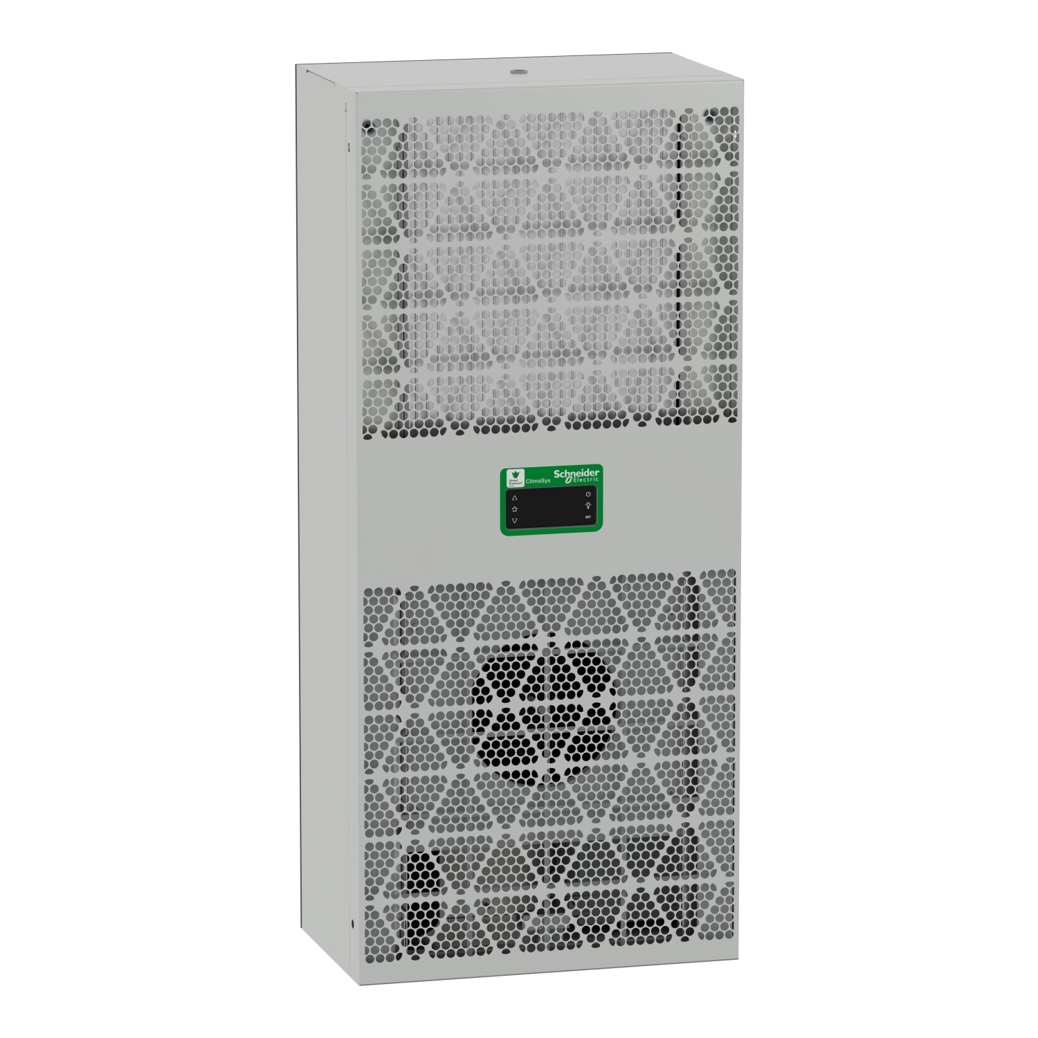 NSYCU1K2P4DG Cooling Unit, 400, 460 V, 2 A, 550 cu-m/hr Internal circuit, 850 cu-m/hr External circuit Flow Rate, IP55 Enclosure
