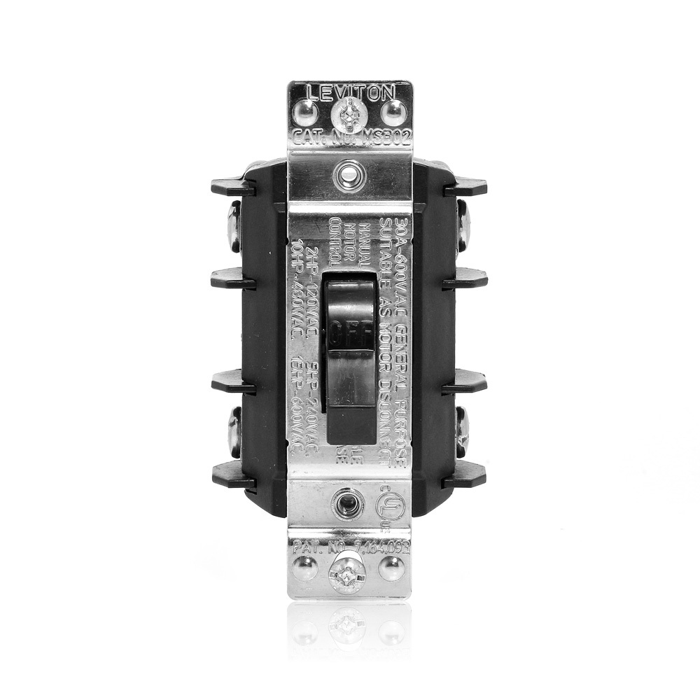 MS302-DS Industrial Grade Manual Non-Grounding AC Motor Starter Switch, 600 V AC, 30 A, 15 hp Power Rating, DPST Contact