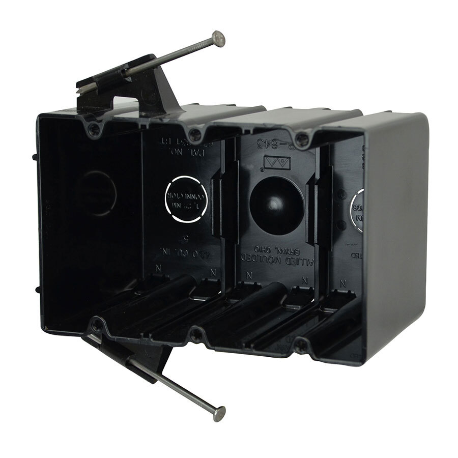 3-Gang Switch/Outlet Box; 3-9/16 Inch Depth, Thermoplastic, 64 Cubic-Inch, Black