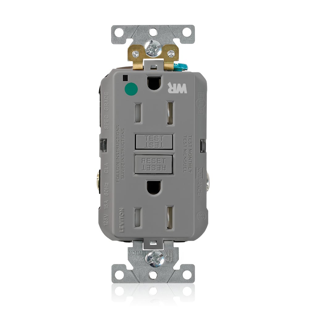 GFWT1-HGG SmartlockPro Duplex Feed Through Self-Test Slim Tamper/Weather Resistant GFCI Receptacle, 125 V AC, 20 A, 2 Poles, 3 Wires, Gray