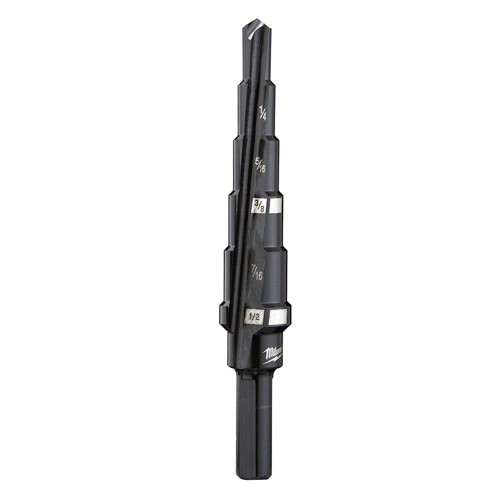 48-89-9202 Step Drill Bit, 3/16 in Dia Min Hole, 1/2 in Dia Max Hole, 6 Steps, HSS, 6 Hole Sizes, 1/4 in Shank