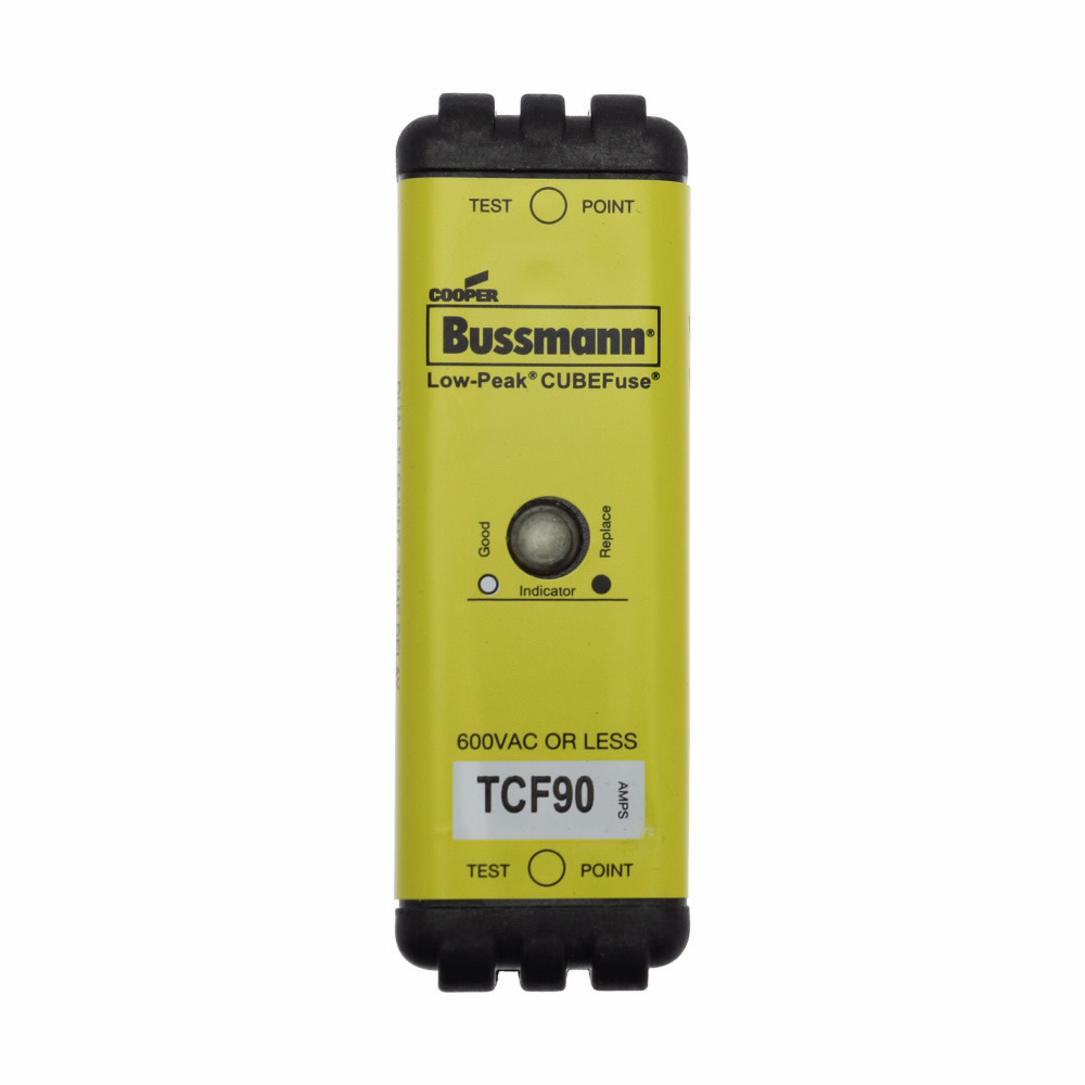 TCF90 Low-Peak CUBEFuse Current Limiting Inrush Current Withstand Time Delay Fuse, 90 A, 600 V AC/300 V DC, 100/300 kA Interrupt, Class: CF, Square Body