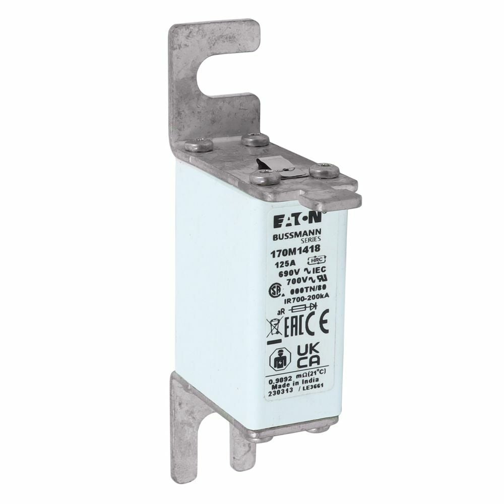 170M1418 Type TN/80/T High Speed Fuse, 125 A, 690 V, 200 kA Interrupt, Class: aR, Square Body