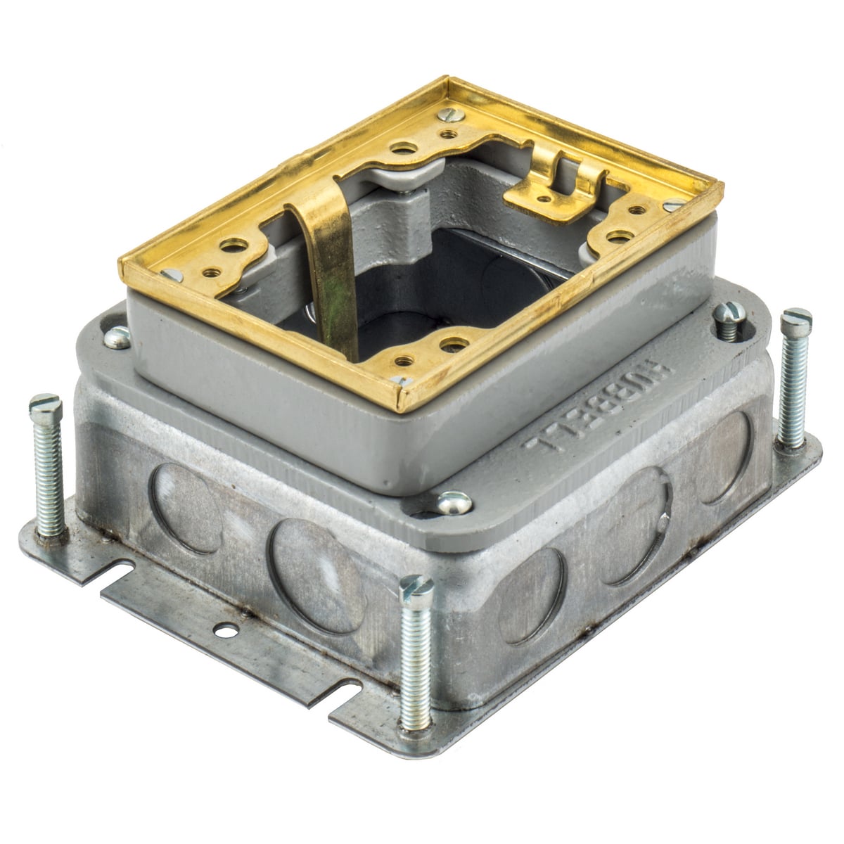 B2429 Fully Adjustable Shallow Standard Sized Floor Box, Stamped Steel, 37.3 cu-in Capacity, 1 Gangs, 1 Outlets, 10 Knockouts, 6 in L x 4.81 in W x 2.81 in H