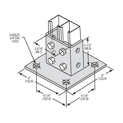 AP235-SQ-SS Superstrut Connector Post Base, Square Recess Channel Position, Stainless Steel