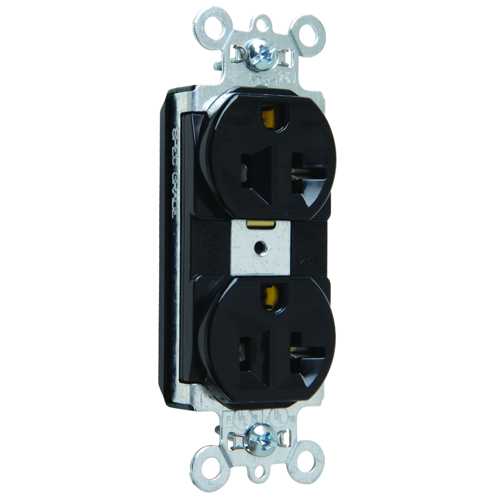 PT5362BK PlugTail 20 Amp 125V Spec-Grade Duplex Receptacle, Black