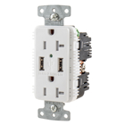 USB Charger Duplex Receptacle, 20A 125V,2-Pole 3-Wire Grounding, 5-20R, 2) 5A USB Ports, White