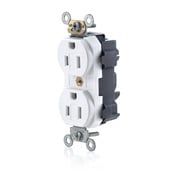 MT562-SW Lev-Lok 1-Phase Duplex Heavy Duty Tamper Resistant Straight Blade Receptacle, 125 V AC, 15 A, 2 Poles, 3 Wires, White