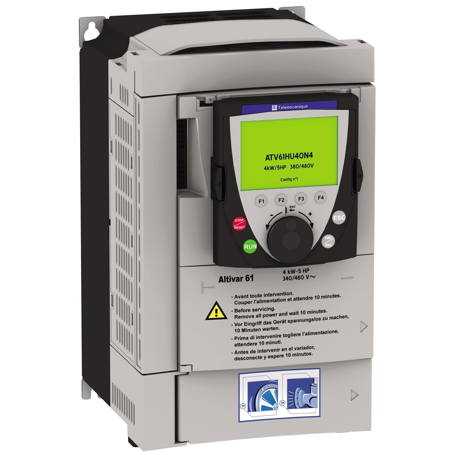 ATV61HU30N4 Altivar Process 61 3-Phase AC Variable Speed Drive With Heat Sink and Graph Term, 400/480 VAC, 7.8 A, 4 hp, 6.1 in W x 10.24 in D