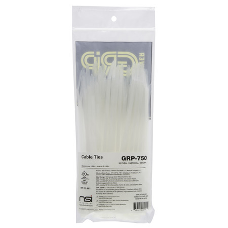 GRP-750 Wire Management Cable Tie, 7 in L, 50 lb Load, Nylon 6,6, Natural